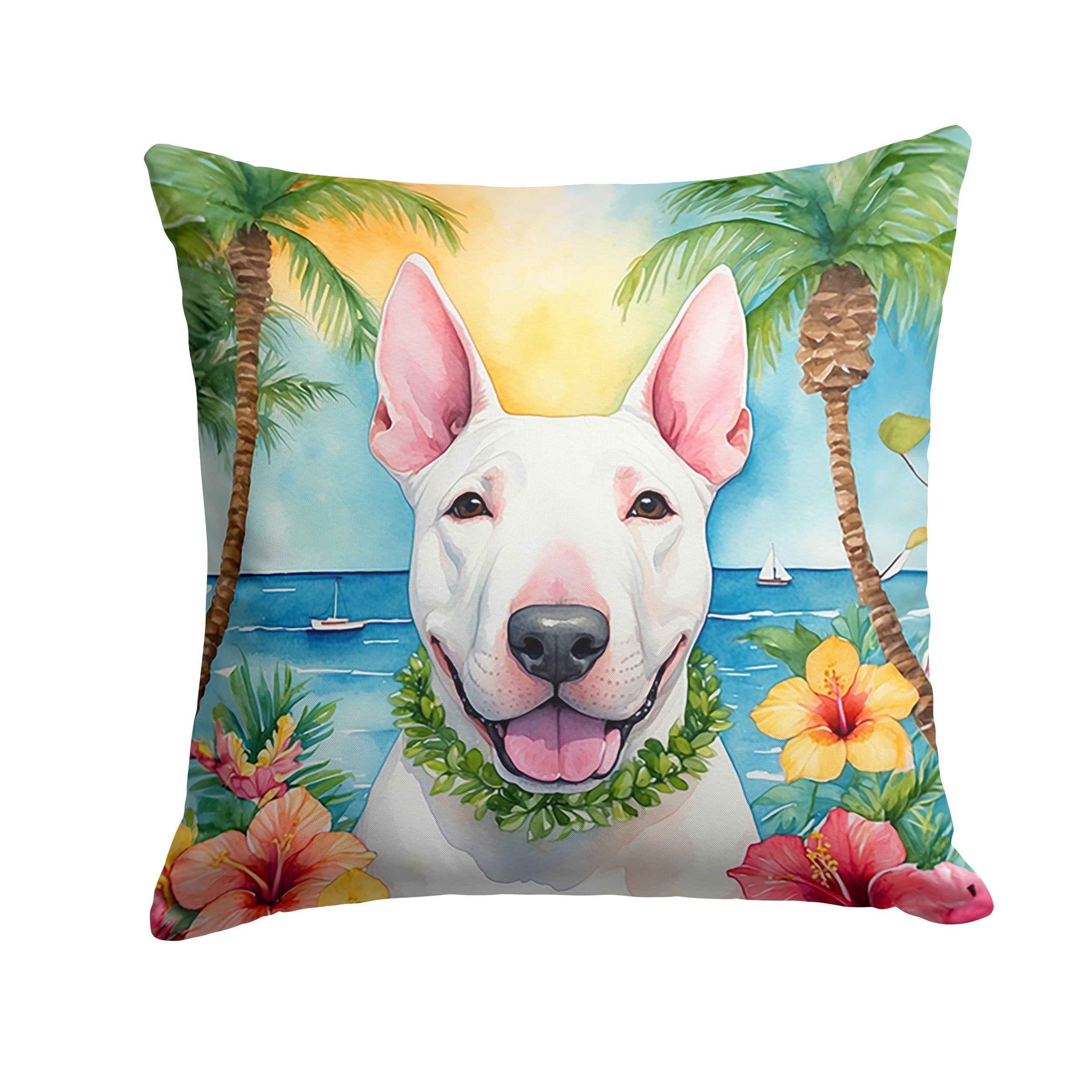 English Bull Terrier Luau Throw Pillow - 14x14 Decorative Pillow – Art for Your Home & Patio DAC6425PW1414