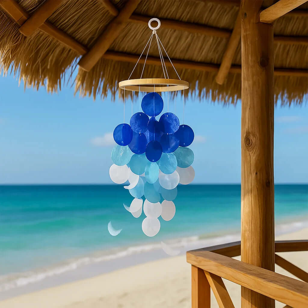 Blue shell wind chimes for outside Home decor Handcrafted