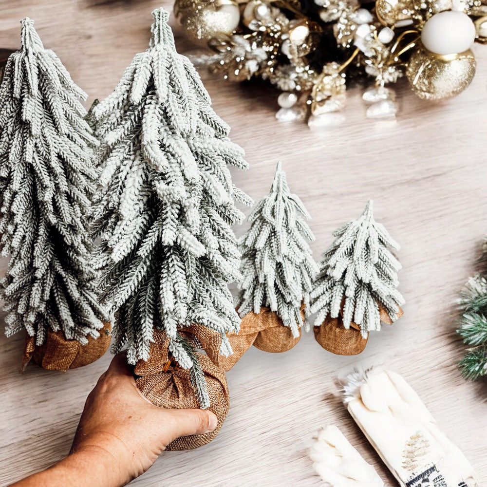 Snow Flocked Artificial Christmas Trees Realistic Mini Holiday Home Decor